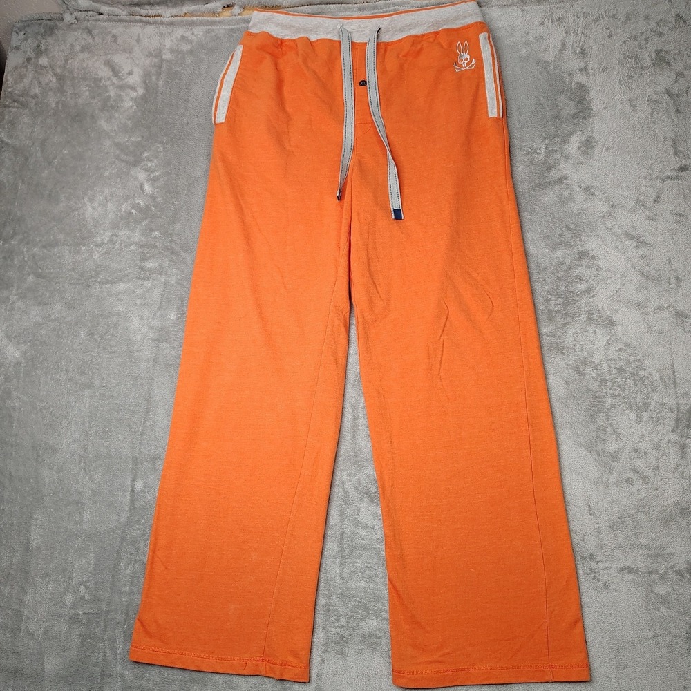 Psycho Bunny‎ Pajama Pants Mens XL Orange Logo Drawstring Wide Lounge Sleepwear